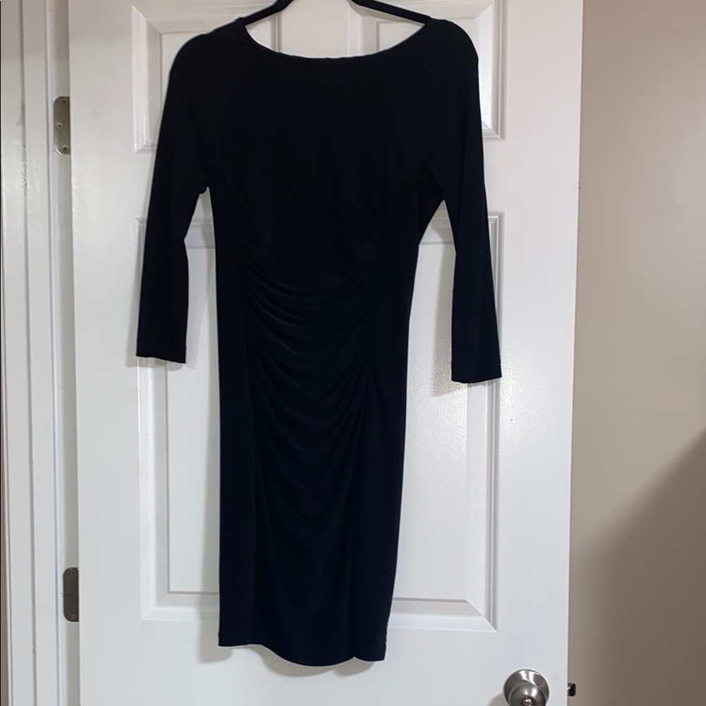 Black Sheath Dress with Bateau Neckline and 3/4 Sleeves